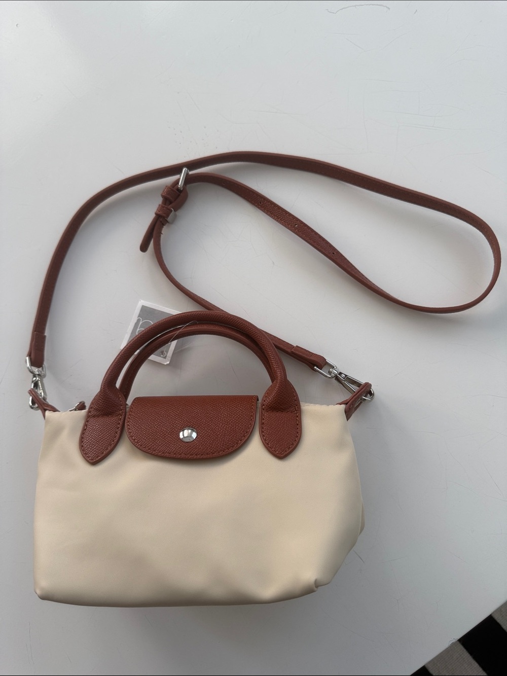 Nylon Pliage Two-Tone Small mini or crossbody Bag in Cream and Brown